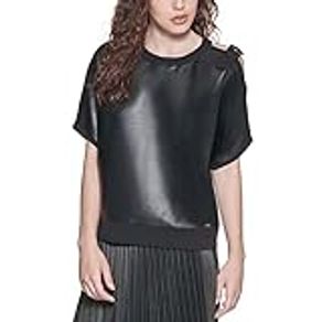 DKNY Womens Cutout Crewneck Pullover Top, Black, Medium