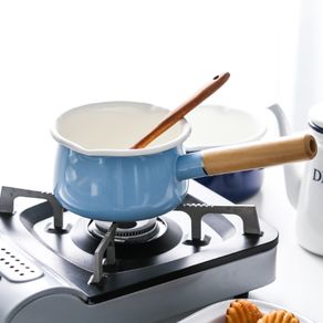 Japanese small milk soup pot single handle enamel porcelain thickening baby auxiliary double-mouth pan electromagnetic furnace