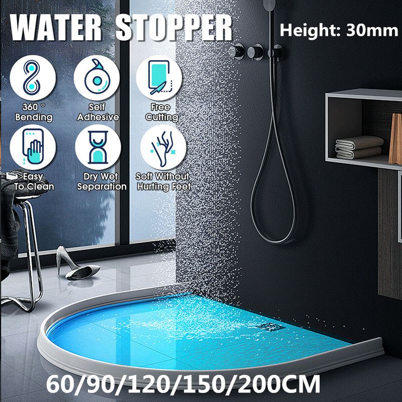 120CM Bathroom Kitchen Water Stopper Flood Barrier Rubber Dam Silicone Water  Blocker Water Barrier Floor Partition Strips Dropshiping