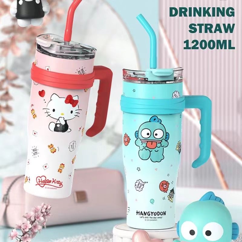 600ml Stainless Steel Straw Cup, Strawberry Bear, Office Cold Drink Cup,  Cute Cartoon Insulated Cup For Girls