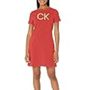 Calvin Klein Women's Relaxed Short Sleeve Midi Logo T-Shirt Dress, Watermelon, Medium