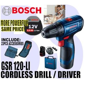 BANSOON BOSCH Cordless Drill/Driver 12V (GSR 120-Li) comes with 23pcs screw bit /drill bit set, 2pcs 12V battery & 1 cha