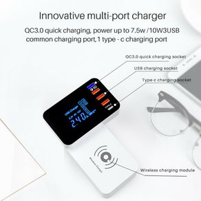 QI Wireless Charger Quick Charge 3.0 Smart USB Type C Charger Station HUB Led Display Fast Charging Power Adapter Desktop Strip