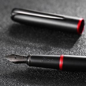 New Picasso Pimio Black Metal Fountain Pen Black EF/M/Bent Nib 0.38/0.6/1.0mm Red Ring Matte Barrel Office Business Gift Ink Pen