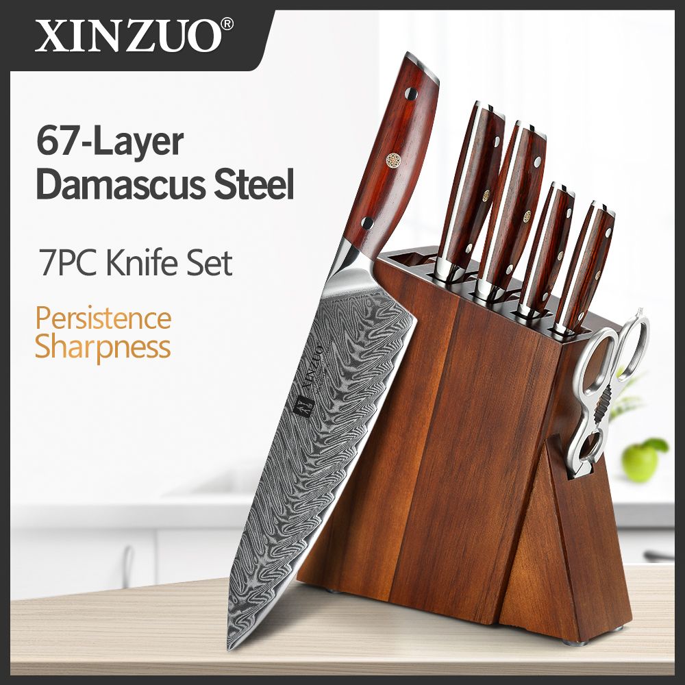 BIGSUNNY 7Pcs Kitchen Knife Set with Premium Pakkawood