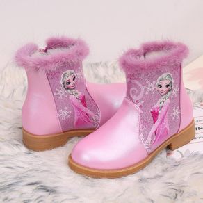 Disney New Elsa High Boots Girls Mid-heeled Autumn And Winter Warm Children Sequins Snow Shoes Frozen Boots