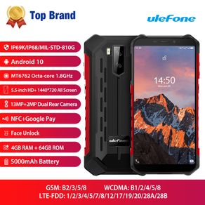 Ulefone Armor X5 Pro Android 10.0 Rugged Waterproof Smartphone 4GB+64GB Cell Phone NFC 4G LTE Mobile Phone