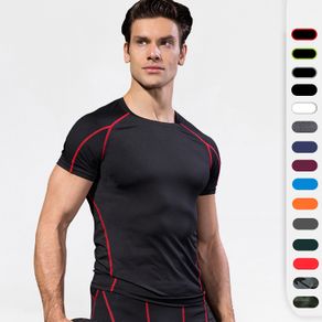 Men Compression Breathable Running Short Sleeve T Shirt Bodybuilding Gym Fitness Workout Training Quick Dry Top Tee Custom Logo