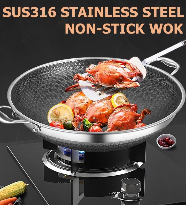 3 In 1 SUS 316 Stainless Steel Non-Stick Sasite Wok, Pot And Pan Kitchen  Cookware Set