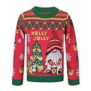 Fancyqube Kids Ugly Christmas Sweater, Santa Snowman Dwarf Girls Boys Xmas Knit Pullover, Multi