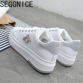 Women Casual Sneakers Fashion Breathable PU Leather Platform White Women Shoes