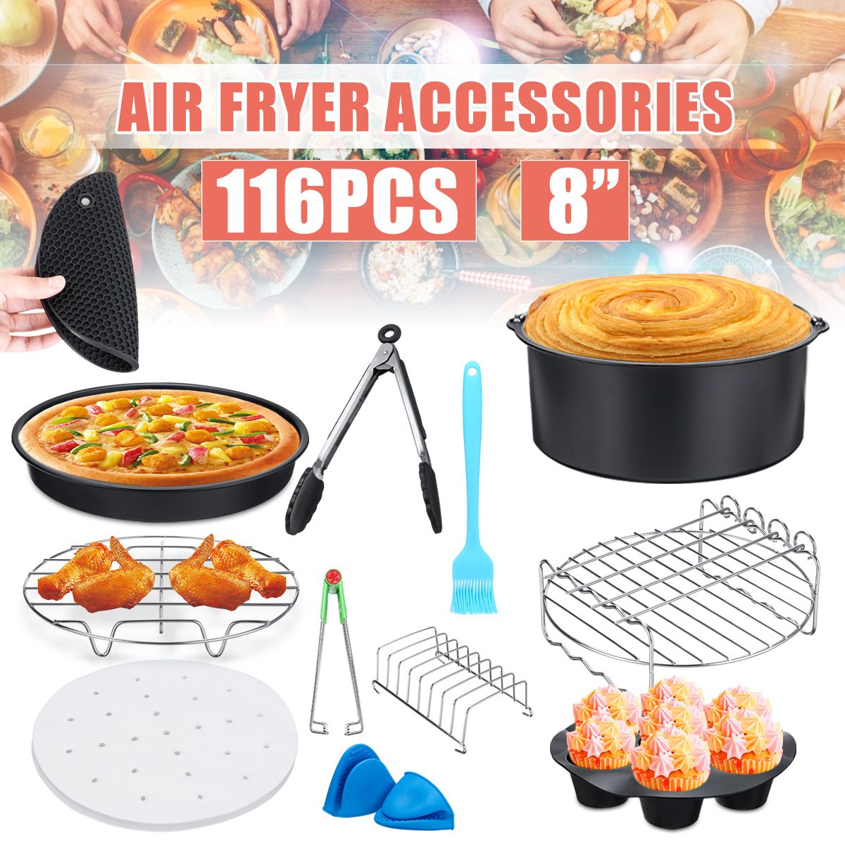 12Pcs Air Fryer Accessories 8 Inch for Air fryer 5.2 - 5.8 QT 