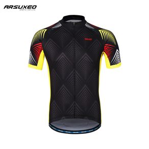 ARSUXEO Men's Short Sleeves Cycling Jersey Quick Dry Printing MTB Jerseys Mountain Bicycle Shirts Road Bike Clothing Reflective