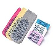 Esaroll Non Slip Yoga Socks with Grips for Pilates, Ballet, Barre, Barefoot, Hospital Anti Skid Socks for Women Bulk 6 Pack Include Pink Rosy Yellow White Blue Grey Color, Mixed Color, 5-8