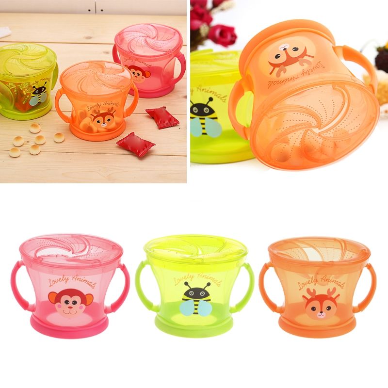 Kids Food Snacks Cup Candy Biscuit Anti Spill Storage Holder Tank Non  Spilling Dishes Bowl Cup With Cover&Handle For BabyFeeding - AliExpress