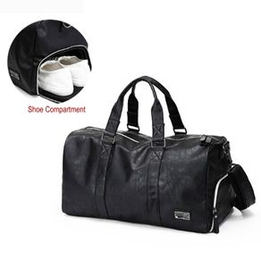 Mens Gym Bag With Compartment For Shoes Women Travel Leather Bag Black PU Waterproof Bag Camping Outdoor Training Shoulder Bags