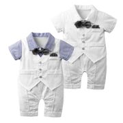 Cotton Newborn Baby Boy Outfits Breathdays Baptism Romper Infant Short Sleeves Gentleman Bow Tie Clothes 0-24M