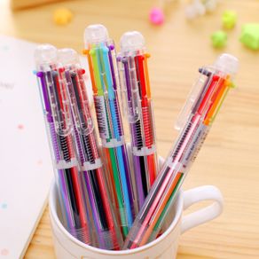 QSHOIC 50PCS/set Lovely Multi-color Ball-point Pen Stationery Multifunctional Press Ink Color or 6 In 1 Multi Colours Ball Pen