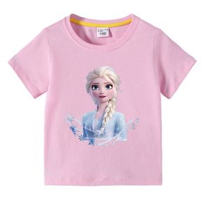 ▲▲♛Girls  summer short-sleeved t-shirt, children s Frozen 2 children s clothing, little girl, princess Aisha, cotton bot