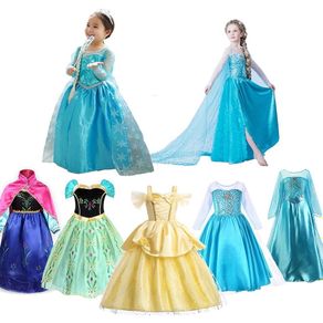 Disney Princess Dress Children Belle Elsa Anna Frozen Snow Queen White Costume Girl Halloween Birthday Party Fancy Frock Clothes