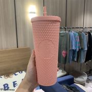 ins style Limited Starbucks Tumbler Reusable Straw Cup Frosted Durian Series Diamond Studded Cup light pink {cynt}