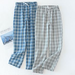 Men's Cotton Sleep Trousers Plaid Knitted Sleep Pants Mens Pajamas Pants Bottoms Sleepwear Pajama Short For Men Pijama