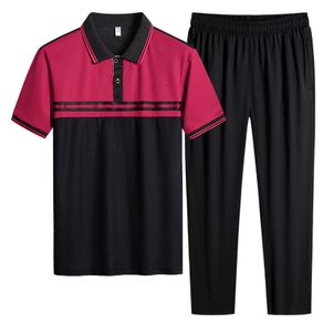 Men's Casual Sports Short-Sleeved T-Shirt Suit Summer Youth Fashion Lapel Polo Shirt Trousers Two-Piece
