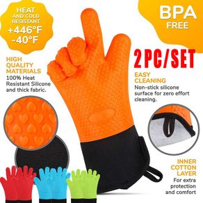 2 pc/set Thicken oven gloves food grade Heat Resistant Silicone Kitchen barbecue gloves Cooking BBQ Grill Glove Oven Mitt Baking