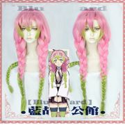 Anime Demon Slayer Cosplay Wig Kanroji Mitsuri Cosplay Costumes Long Hair Kimetsu no Yaiba Women Synthetic Hair Pink Green Braid