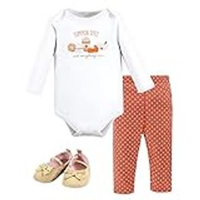 Hudson Baby Unisex Baby Cotton Bodysuit, Pant and Shoe Set, Pumpkin Spice, 12-18 Months