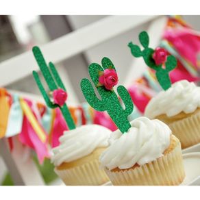 2020 Custom Cactus Cupcake Toppers Personalize Glitter Party Decor Cactus  Fiesta Birthday Decorations food toothpicks