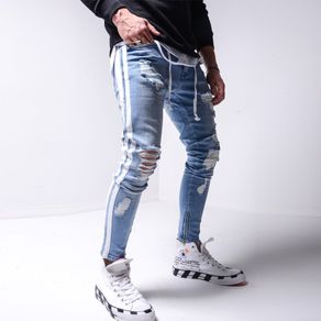 ripped pencil pants men jeans skinny denim biker jeans destroyed