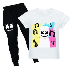 DJ Marshmello Boys Girls Joggers Set Short Sleeve T-shirt Long Pants Cartoon Kids T-shirt Set Kids Clothing Fa988 Summer Casual Fashion Sport Suits 2 PCs