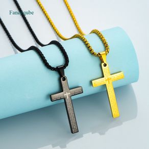 Fancyqube Trendy Men Titanium Steel Cross Necklace Women Stainless Cross Pendant Sweater Chain Jewelry Gift