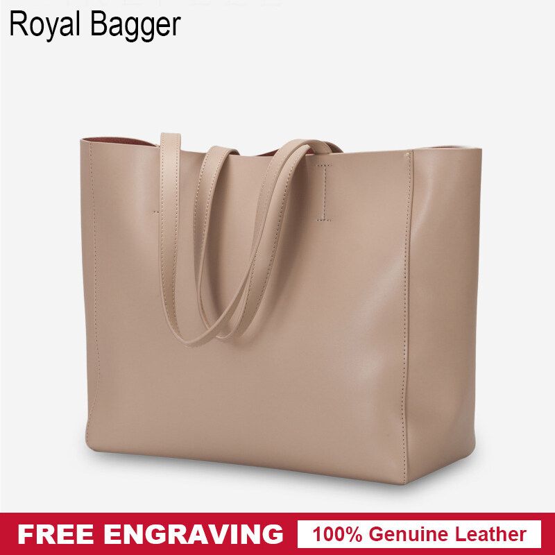 Royal Bagger Korean Fashion For Women Simple Tote Bag Genuine Cow Leather  Large Capacity Elegant Handbag Ladies Shoulder Bag