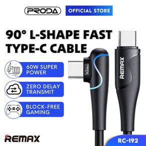 REMAX Cable Type C To Type C Fast Charging Cable Ip Cable Remax RC-192 Gaming Cable 60W Cable Phone Cable L Shape Cable