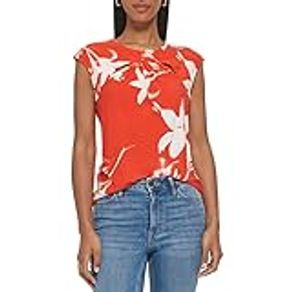 Calvin Klein Women's Plus with Cut Out Detail Sleeveless Knit, Flame Multi
