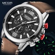 MEGIR Casual Leather Strap Watches Men 2020 Luxury Brand Military Sports Chronograph Wristwatch Waterproof Luminous Quartz Watch
