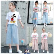 [Ready Stock] Baby Clothes 2PCS Set 3-16 Years Girl Suit Disney Mickey Mouse Printed Cotton Short-sleeved T-shirt The Cropped Jeans Baju Budak Perempuan Baby Clothing Two-Piece Set [YEP! Baby!] Bi6T