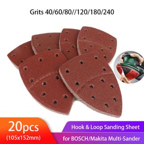 20pcs Mouse Sanding Sheets Hook and Loop Sander Pads 11-Holes Sand Paper Grits 40/60/80/ 120/180/ 240/ Fit Bosch Multi-Sander