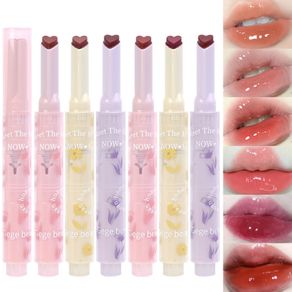 Gege Bear Jelly Lipstick Pen Heart Shape Mirror Watergloss Lip Glaze Moisturizing Sexy Lip Tint Long-lasting Waterproof Lips Makeup