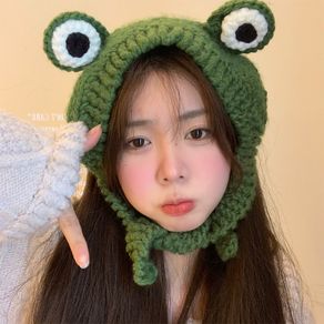 Funny Green Cute Big Eyes Frog Knitted Headband Female Baotou Wool Autumn Winter Cartoon Ear Protection Cute Headwear