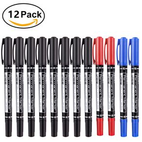 3PCS Twin Tip Permanent Markers Pens Fine Point Black Blue Red Ink 0.5mm  and 1mm Pen