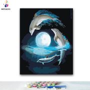 DIY Coloring paint by numbers Animals around the moon paintings by numbers with kits 40x50 framed