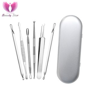 Beauty Star 6PCS Stainless Steel Blackhead Removal Acne Needle Kits Comedone Acne Extractor Tweezer Tools Pimple Removal Needles