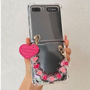 Love Bracelet Chains Clear Hard Flip Case Samsung Galaxy Z Flip 2 1 Flip3 Z Flip 3 4 5G Shockproof Transparent Phone Cover Casing
