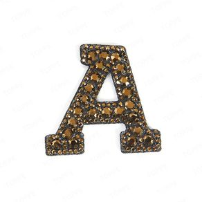YQ5 GOLD black Pearl Letter Patches Iron On A-Z Alphabet Rhinestone Applique Patches for Clothes Bags Jeans DIY Name