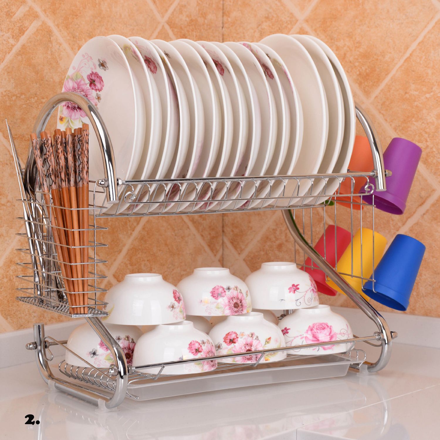 Behogar Dish Drying Rack 2 Tier Stainless Steel Dish Rack with Utensil  Holder Cup Holder Dish Drainer for Kitchen Counter Top