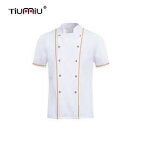 Unisex Chef Uniform Hotel Kitchen Work Clothes Short Sleeved Chef  Restaurant Uniform Cooking Shirt Jacket+Hat+Apron