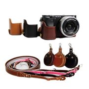 Genuine Leather Camera Bag Case For Sony A6000 A6300 A6400 Nex6 Professional Real Leather Half case With strap Open Battery